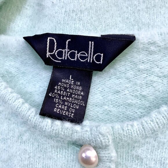 Vintage Sweater Cardigan Angora Wool Beads Pearl Buttons Ice Blue Rafaella (L) - Picture 6 of 8